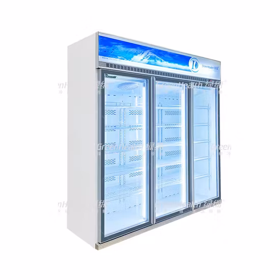Commerce de gros de refroidissement dynamique double porte en verre transparent réfrigérateur congélateur avec compresseur inverseur